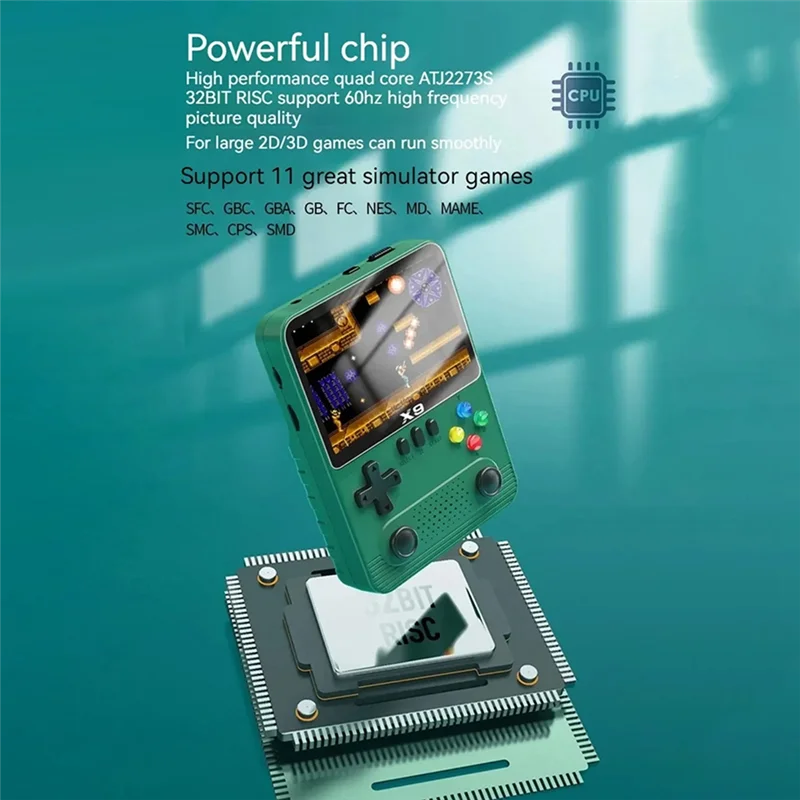 N64R-X9 휴대용 게임 콘솔 10000+ 게임 3.5인치 듀얼 플레이어 2000mAh GBA GBC NES용 11가지 시뮬레이터 지원 내구성 A