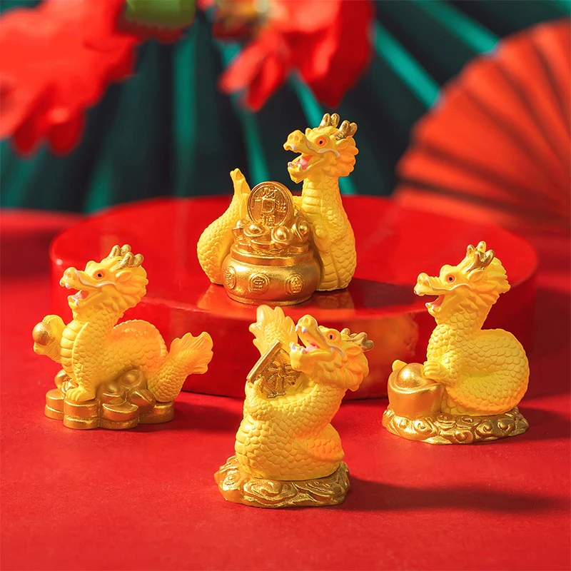 

1Pc Good Lucky Golden Dragon Chinese Zodiac Twelve Statue Gold Dragon Statue Animals Sculpture Figurines Desktop Decoration