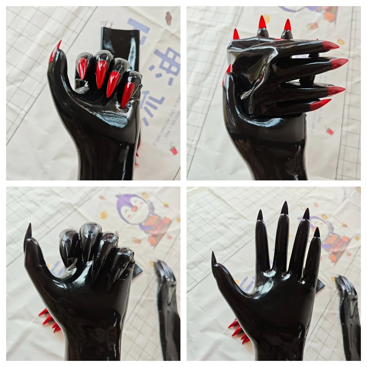 Malaysian latex kigurumi five finger sexy fit Zentai party outfit latex long gloves 1 pair of 0.4mm with sharp long nails cosplay gloves latex gloves