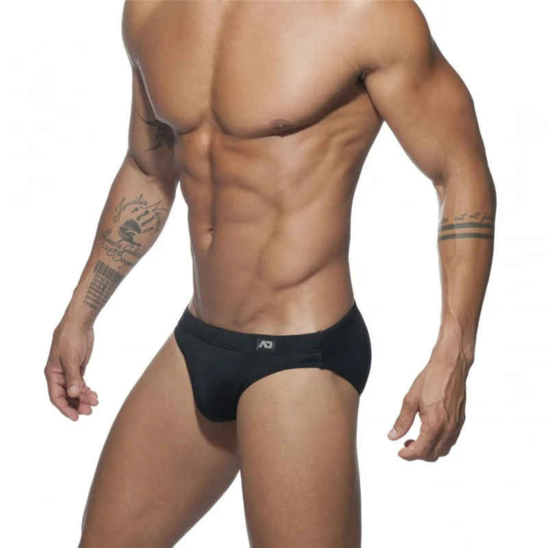 Swim Trunks Men Low Waist Bikini Briefs Solid Color Nylon Anti embarrassing Beach Pants Tying