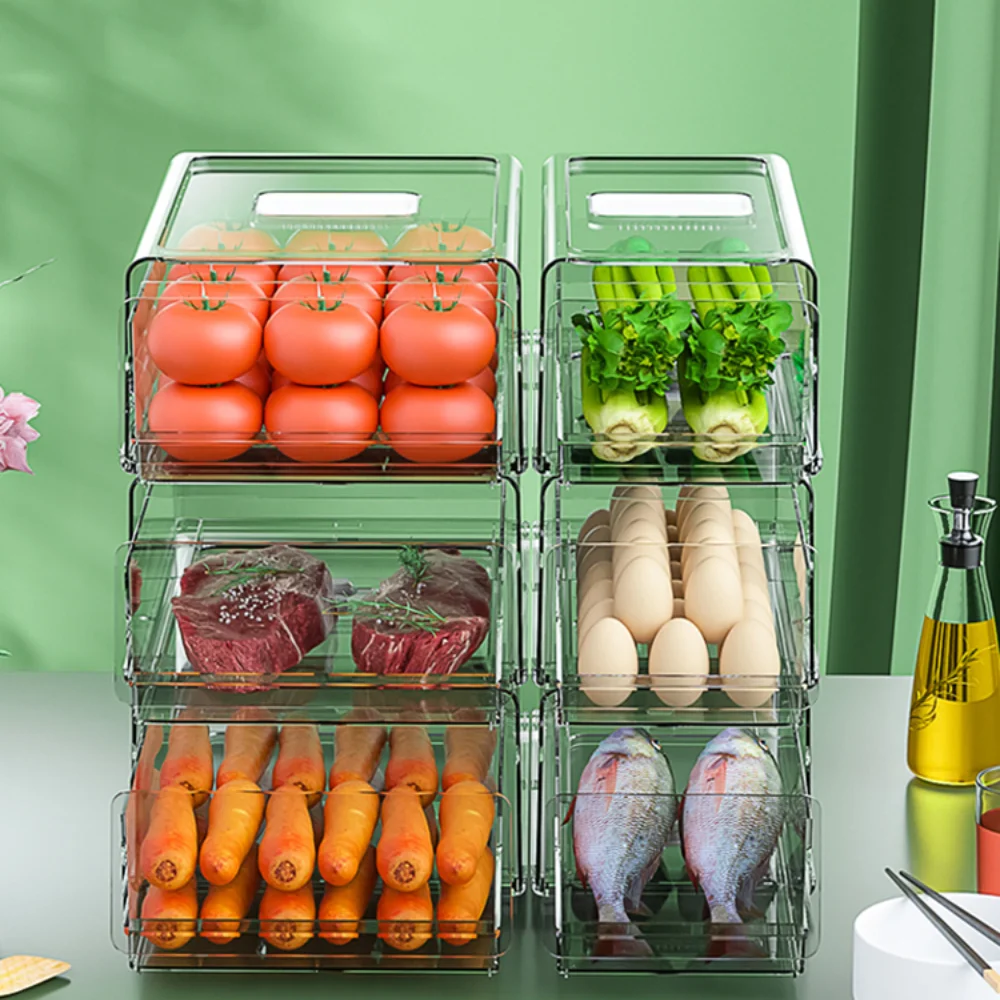 kitchen transparent stackable refrigerator food vegetable