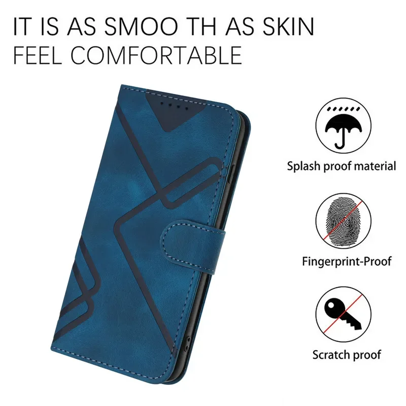 Geometric Pattern Leather Wallet Flip Case with Magnetic Closure