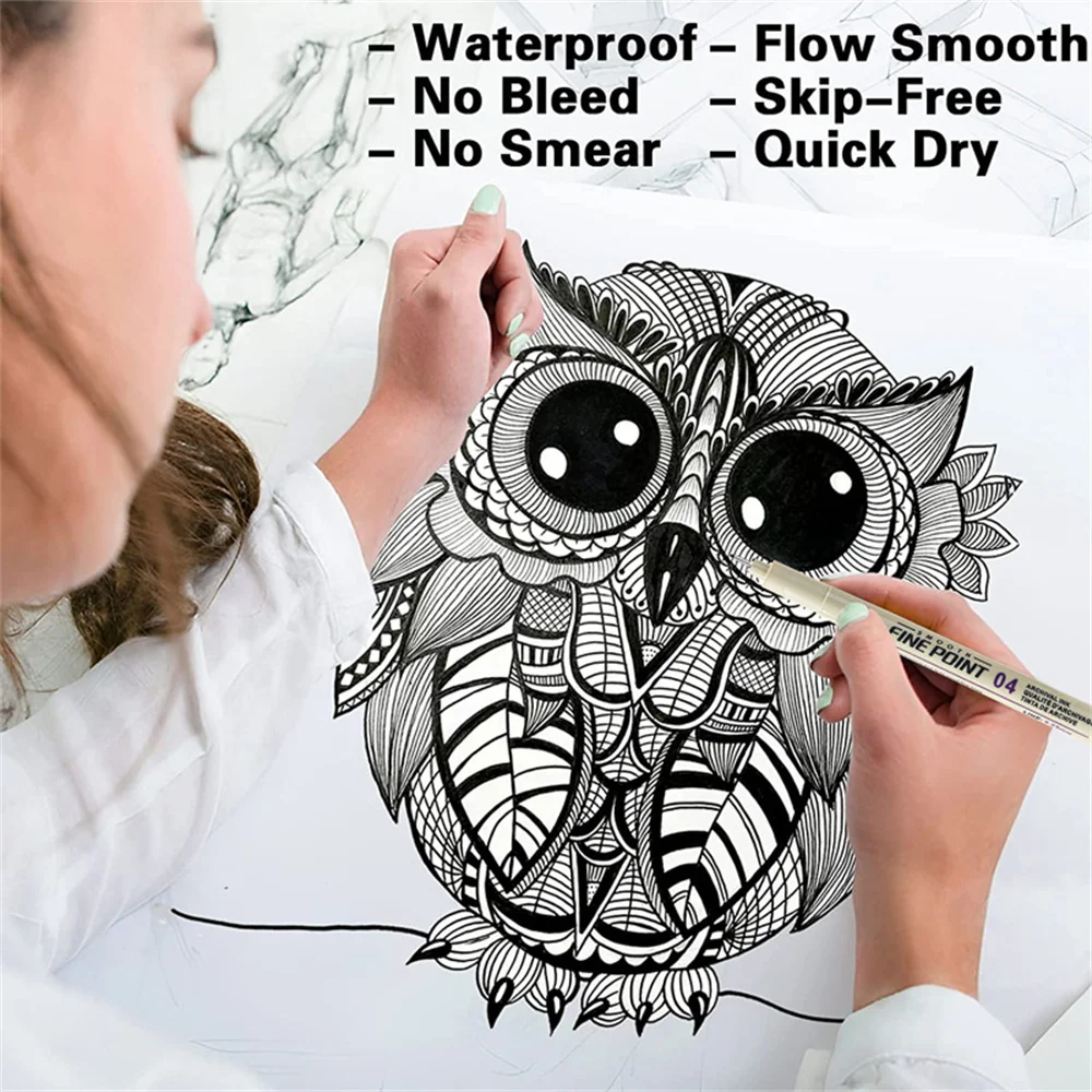 Micro Fineliner Pens, Black Drawing Art Pens, Waterproof Ink Set Artist Sketch Outline Pen, Precision Drawing and Sketching Kit 6
