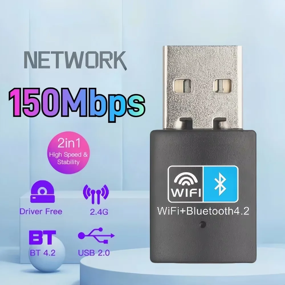 2in1 USB واي فاي بلوتوث محول لاسلكي 600Mbps دونغل ثنائي النطاق 2.4G + 5 جيجا هرتز بطاقة الشبكة عالية السرعة 150 متر استقبال للكمبيوتر المحمول