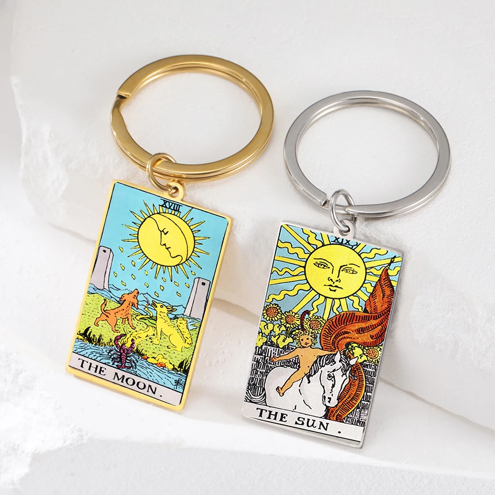 22 Stile Tarot-Karten Schlüsselanhänger, mehrfarbige Tarot-Major-Arcana, Astrologie, Wahrsagerei, Magie, Amulett, Edelstahlschmuck