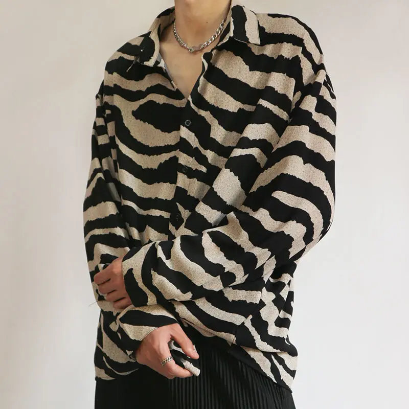 Spring Autumn New Y2K Casual Vintage Print Blouse Man Oversized Long Sleeve Shirt All Match Fashion Tops Streetwear Male Clothes
