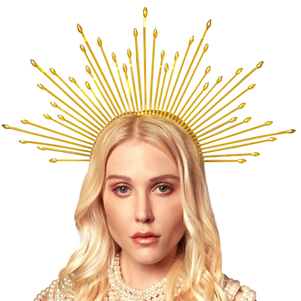 Women Crown Headband Mary Golden Halo Hair Accessories Maternity Photography Props Goddess Wedding Party Headwear Halloween