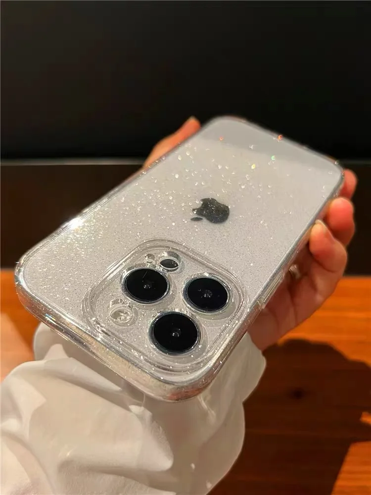 thumbnail image 1 of Funda transparente con purpurina brillante de lujo para iPhone 14 Pro Max 15 13 12 11 16 Plus X XR XS 7 8 SE, funda suave transparente a prueba de golpes, 1 of 5