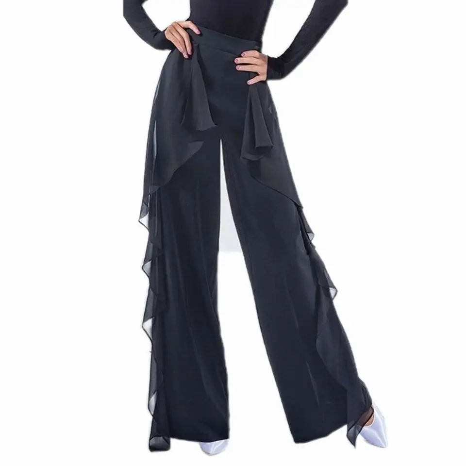Qsuccua Women's Latin Dance Pants - Modern Practice Wear With Long