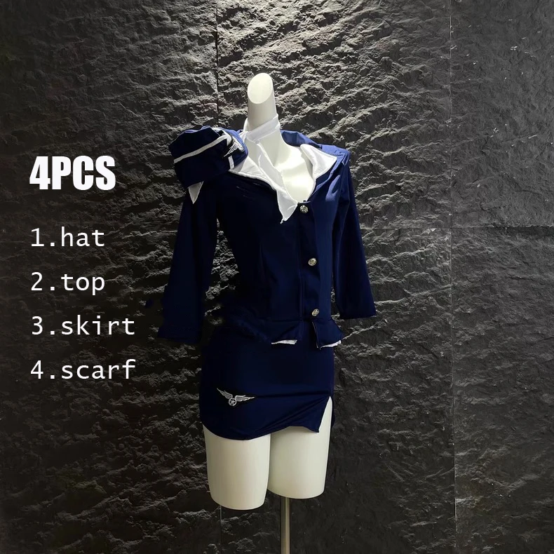 2025 New Stewardess Cosplay Women's Sexy Stewardess Secretary Pure Desire Uniform Suit Halloween Costume Fancy Role Play Party