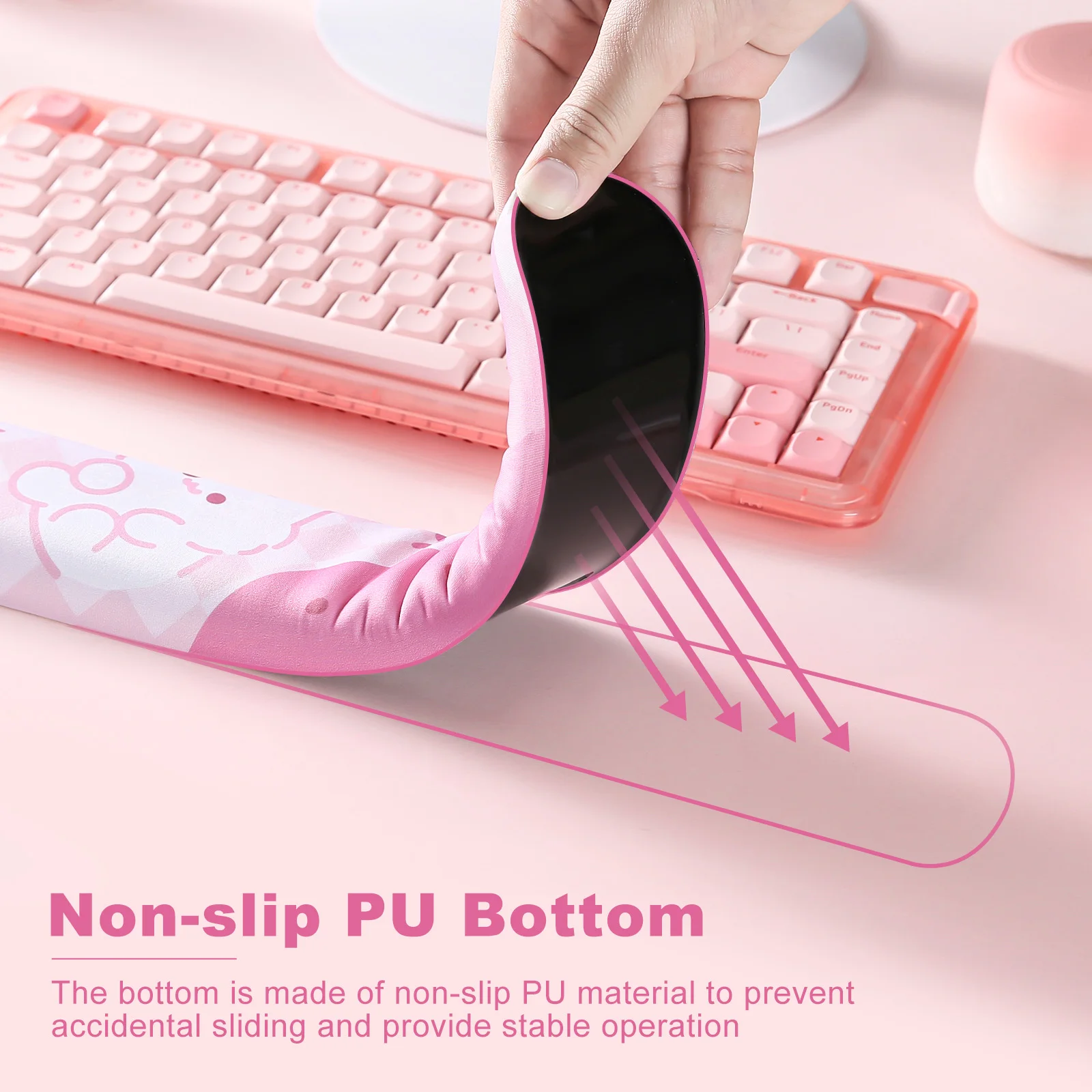 Yunzii-teclado Ergonômico Bonito Descanso de Pulso Base pu Antiderrapante Miau Rosa Apto para Escritório Jogos Computador tipo Alívio da Dor - Imagem 4