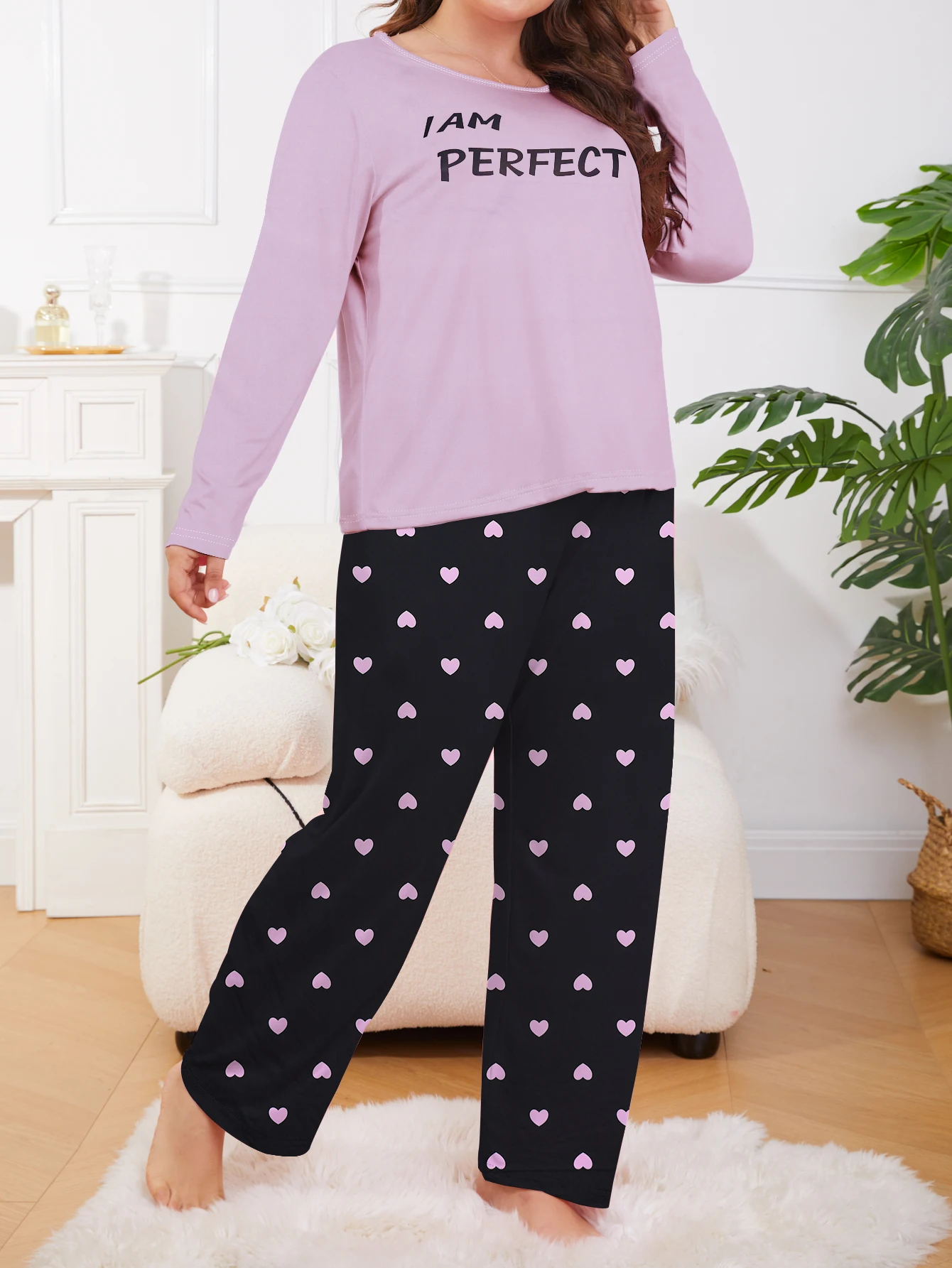 Plus size home set, two-piece long sleeved pants set, plus size pajamas can be worn externally in 1XL-5XL plus size