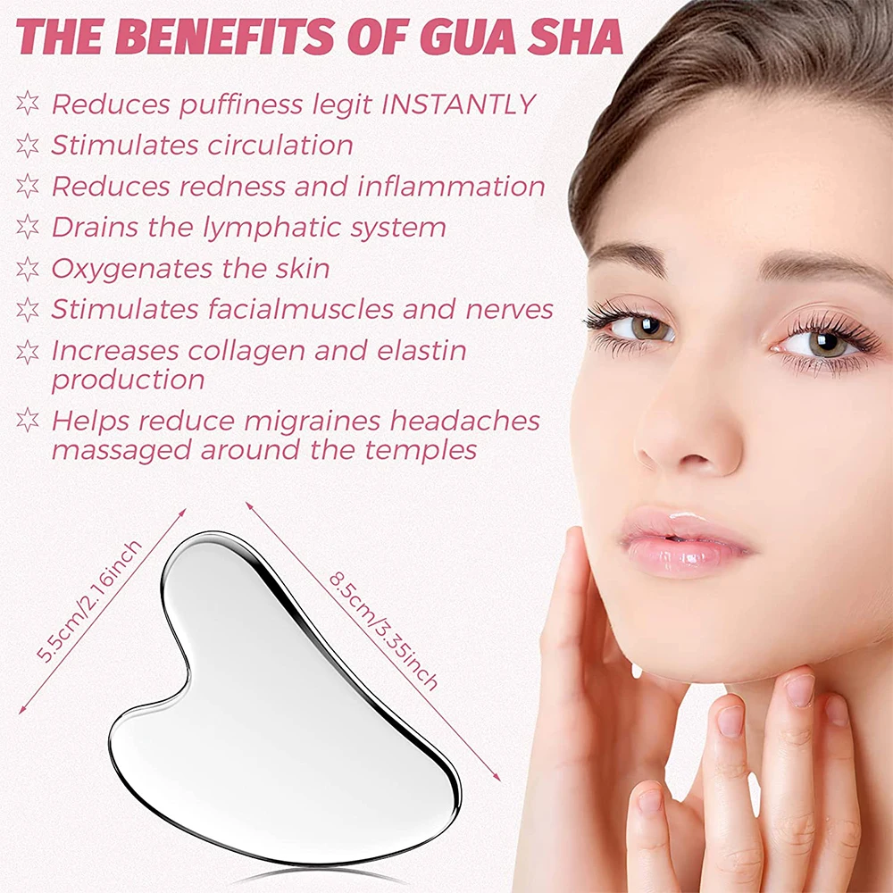 Gua Sha Board Stainless Steel GuaSha Massage Tool Natural Universal Facial Silver Metal for SPA Acupuncture