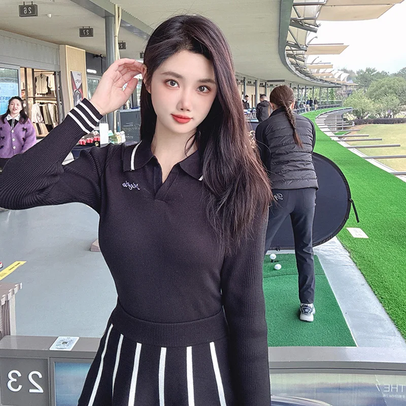 Autumn and Winter Golf Women's Sweater Elastic Comfortable Warm Long Sleeve Top High Quality Outdoor Leisure Sports Suit Skirt