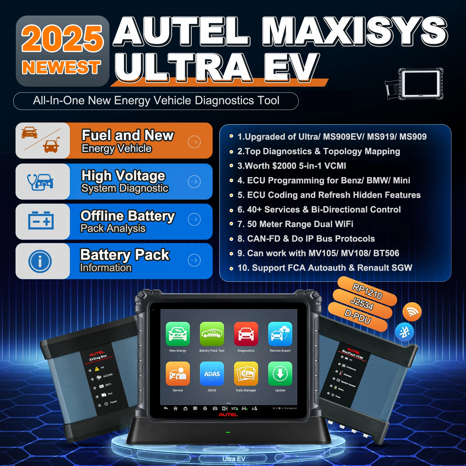 Diagnostic Scanner For All Vehicles Autel Ultra EV Scanner With EVDiag ...