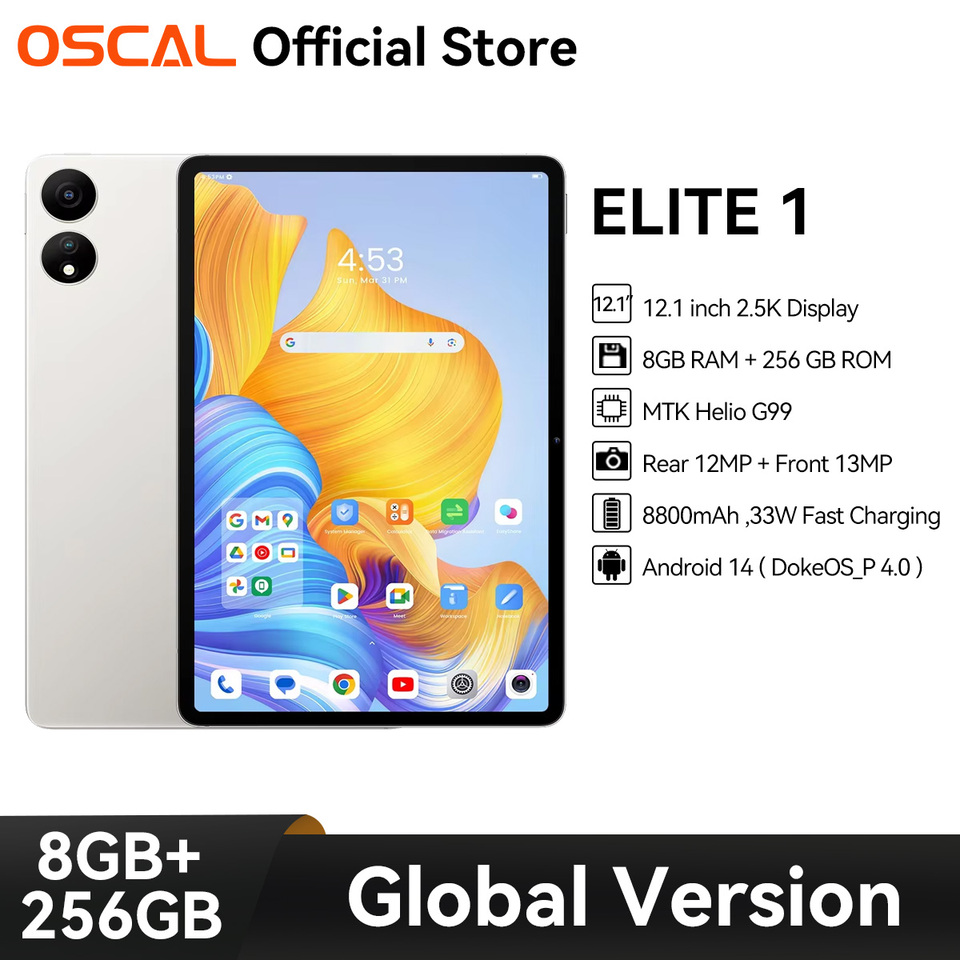 OSCAL ELITE 1 Tablet Android 14, 12.1" 2.5K Display,MTK Helio G99,8GB 256GB,8800mAh Battery with 33W Fast Charging 