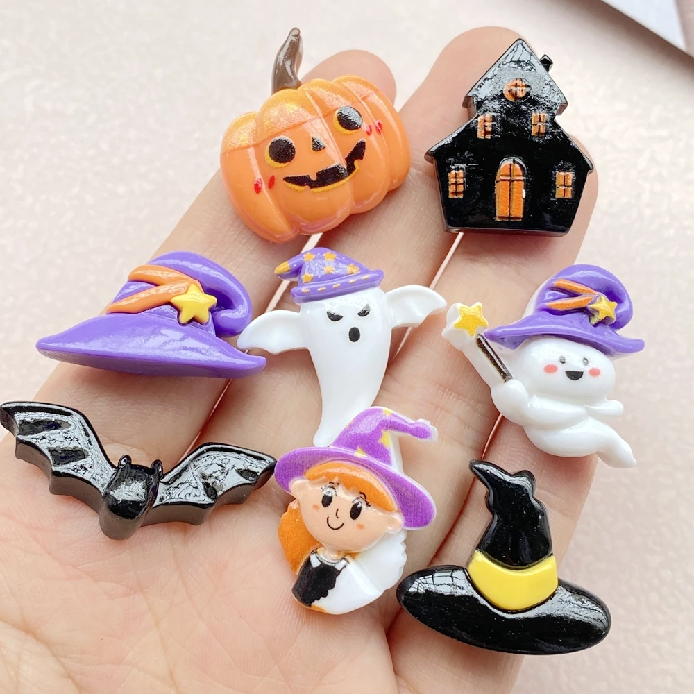 10pcs Mix DIY Halloween Series Resin Charms Flatback Ghost Pumpkin Cabochon RAND