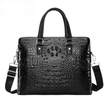 Men's Baotou Crocodile Handbag Horizontal Leather Large Capacity Cowhide Double Pull Layer Official Document Business Messenger