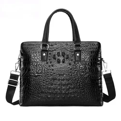 Men's Baotou Crocodile Handbag Horizontal Leather Large Capacity Cowhide Double Pull Layer Official Document Business Messenger