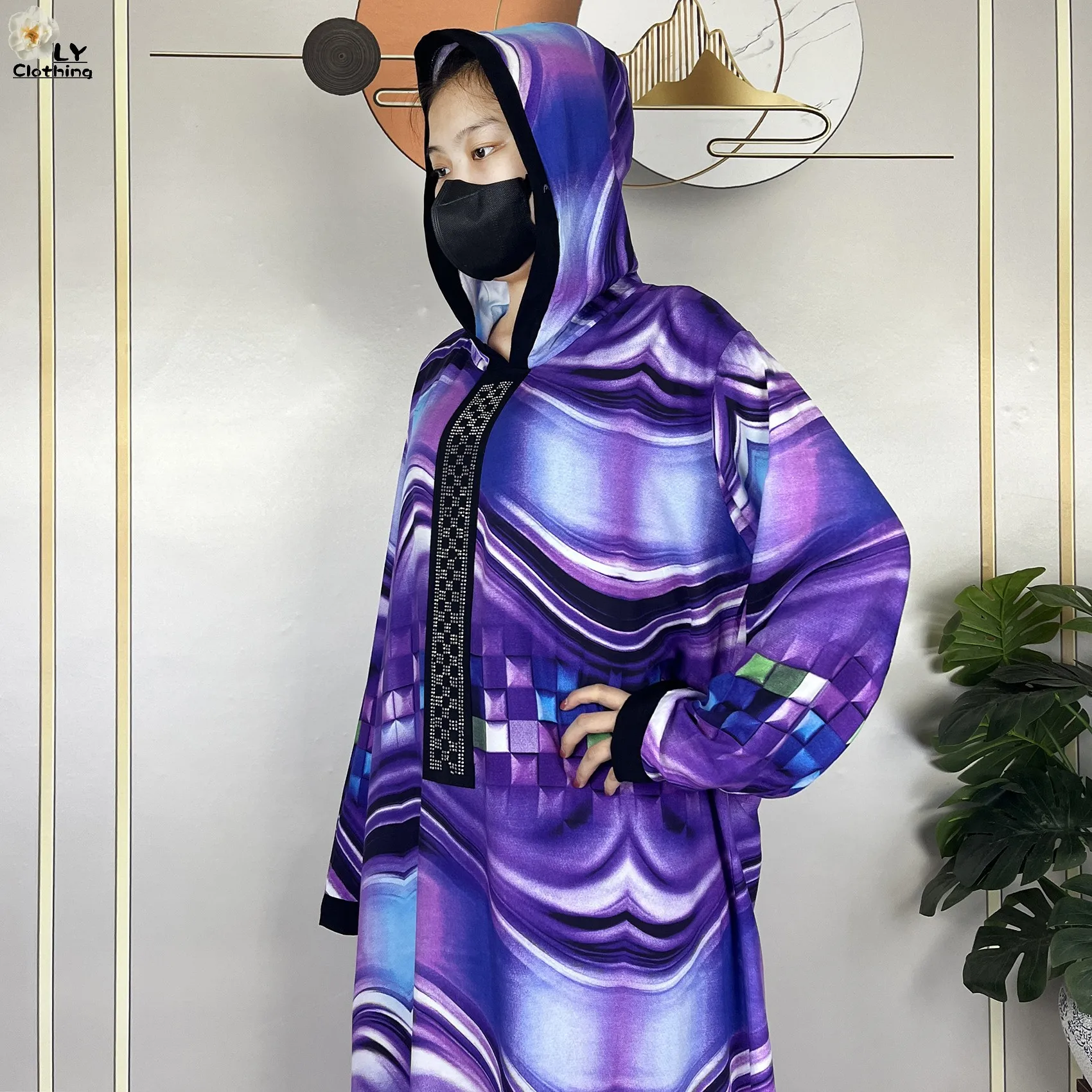 Latest African Abaya Long Sleeve Dubai Women Dress Hat one-piece Fashion Printing Robe Cotton Summer Maxi Casual Loose Clothing