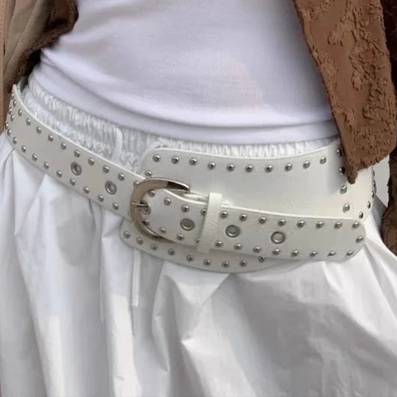 Y2K Punk Style Irregular Wide Belt with PU Pin Buckle