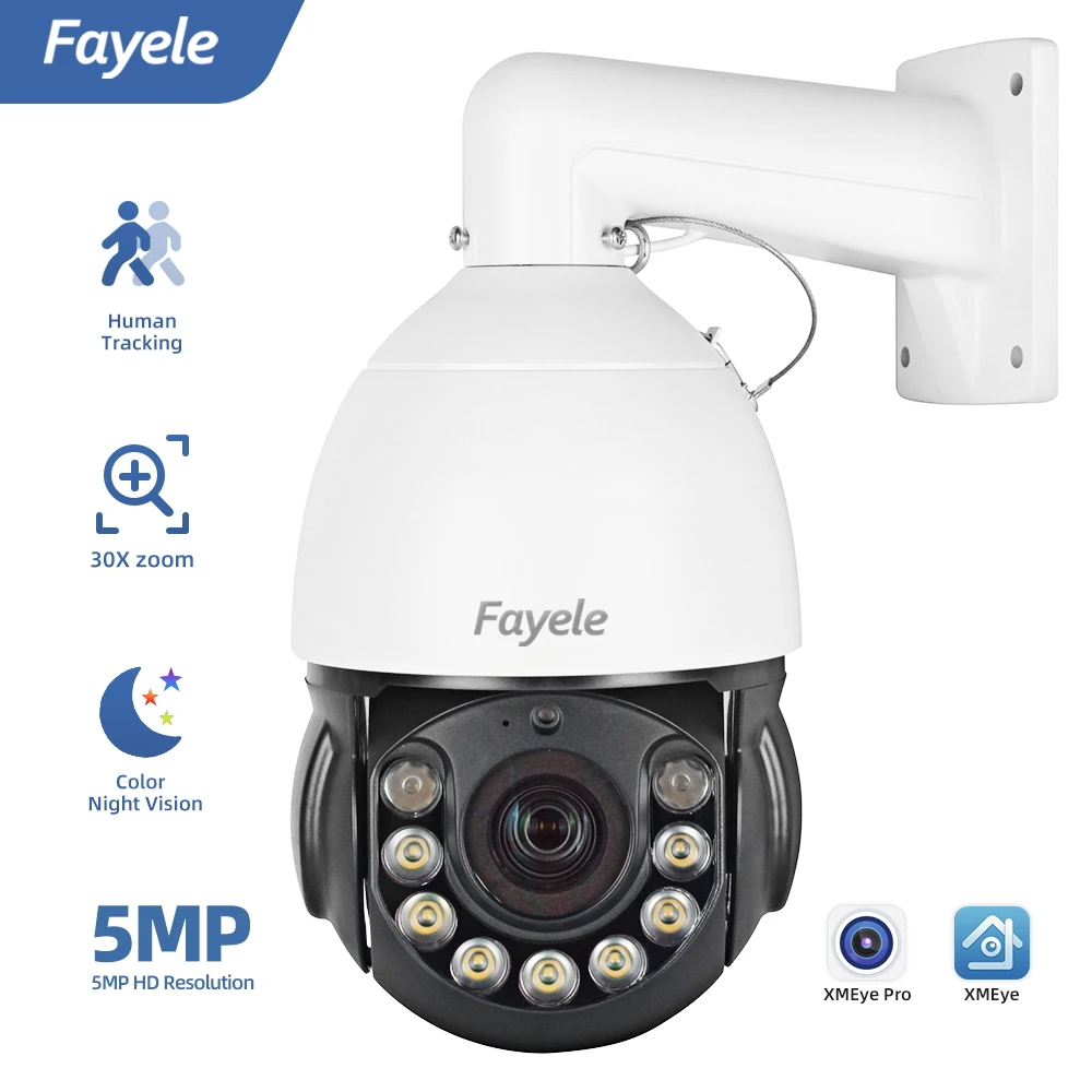5MP POE PTZ Camera Smart Human Auto Tracking Rotation 30X Zoom 2way Audio SD Color Night Vision