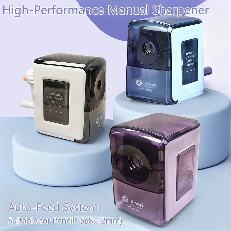 8-12mm 자동 공급 수동 연필깎이, 핸드 크랭크 연필깎이, 3단계 조절 가능한 ..