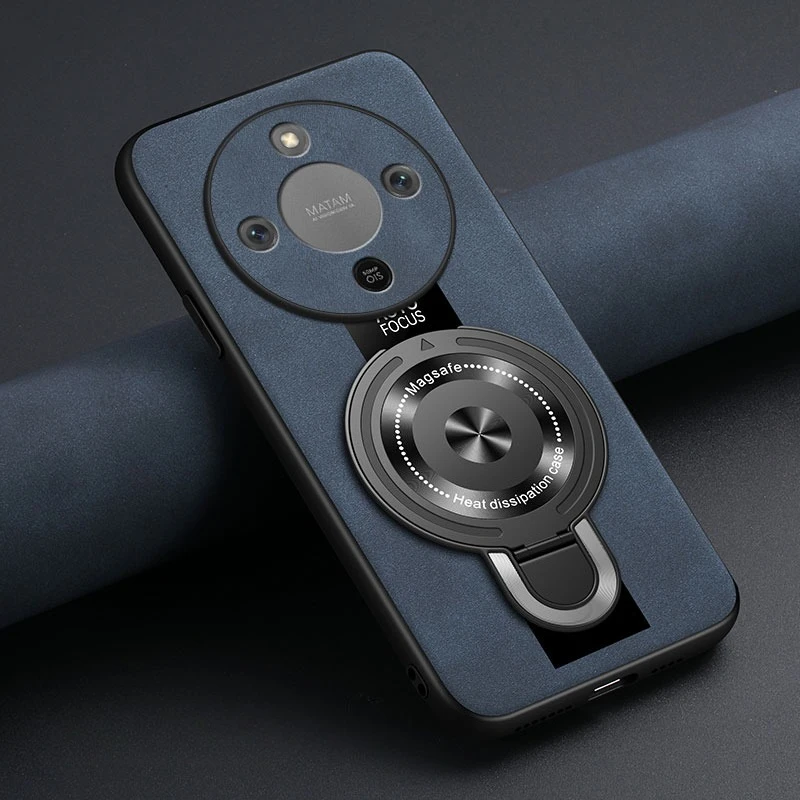 Magnetic Wireless Charging Ring Holder Leather Shockproof Case with Bracket
