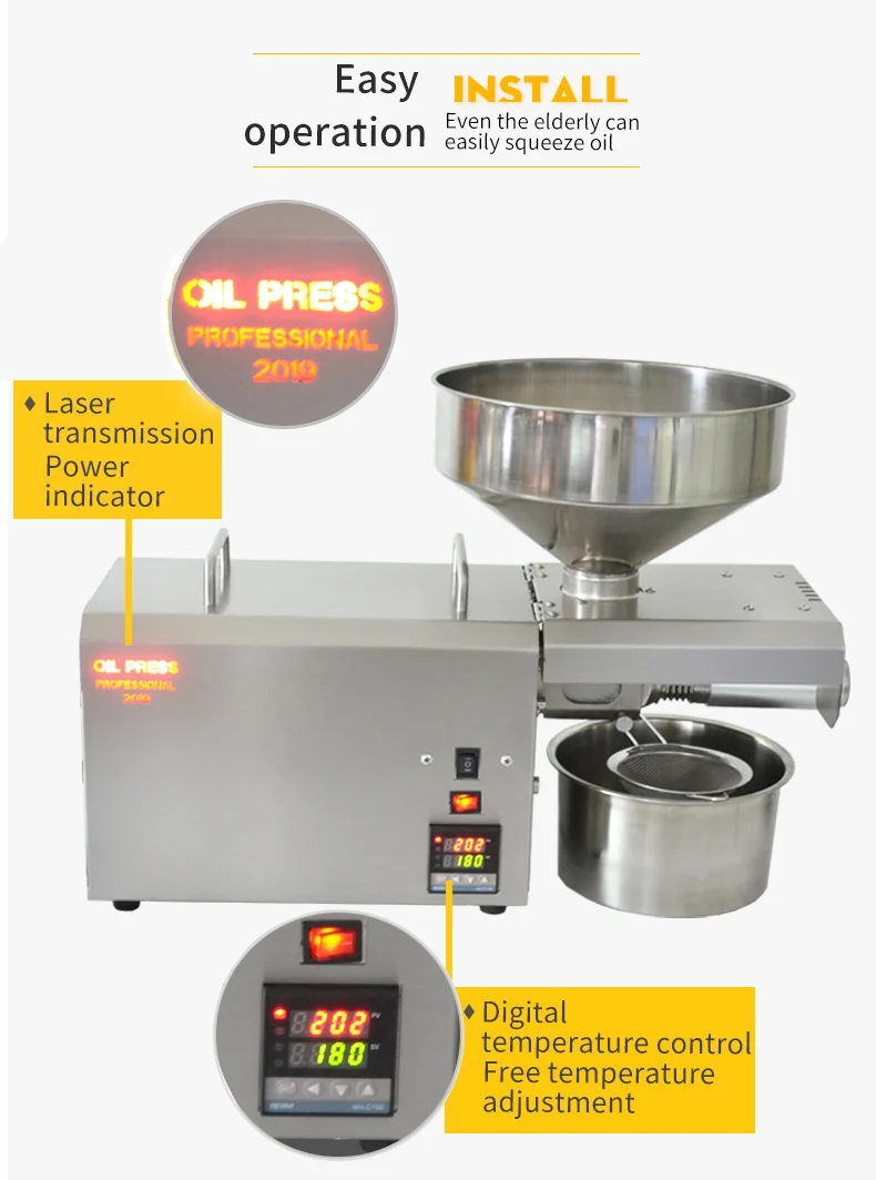 DIVEDEER 1500 W Kaltpress-Ölmaschine für Zuhause und Unternehmen, Extrakt Erdnuss-Sonnenblumen-Sojabohnen mit Edelstahl-Quetscher – Detail 22