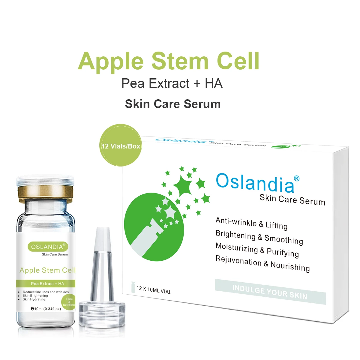 Oslandia Apple Stem Cell Pea Extract HA Rejuvenation Facial Skin Care Serum Whitening Antiwrinkle Face Essence 10mlx12 Vials/Box