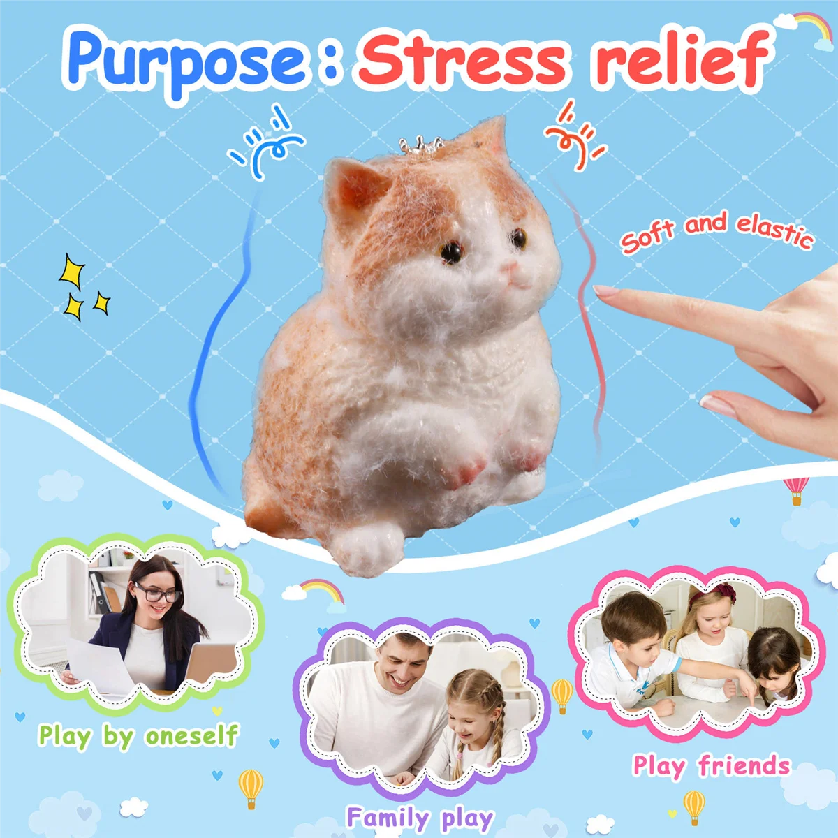BAAU Medium Squishy Cat Toys Stress Relief Cat Squishy Toys Funny Soft Stress Toy Gifts,E