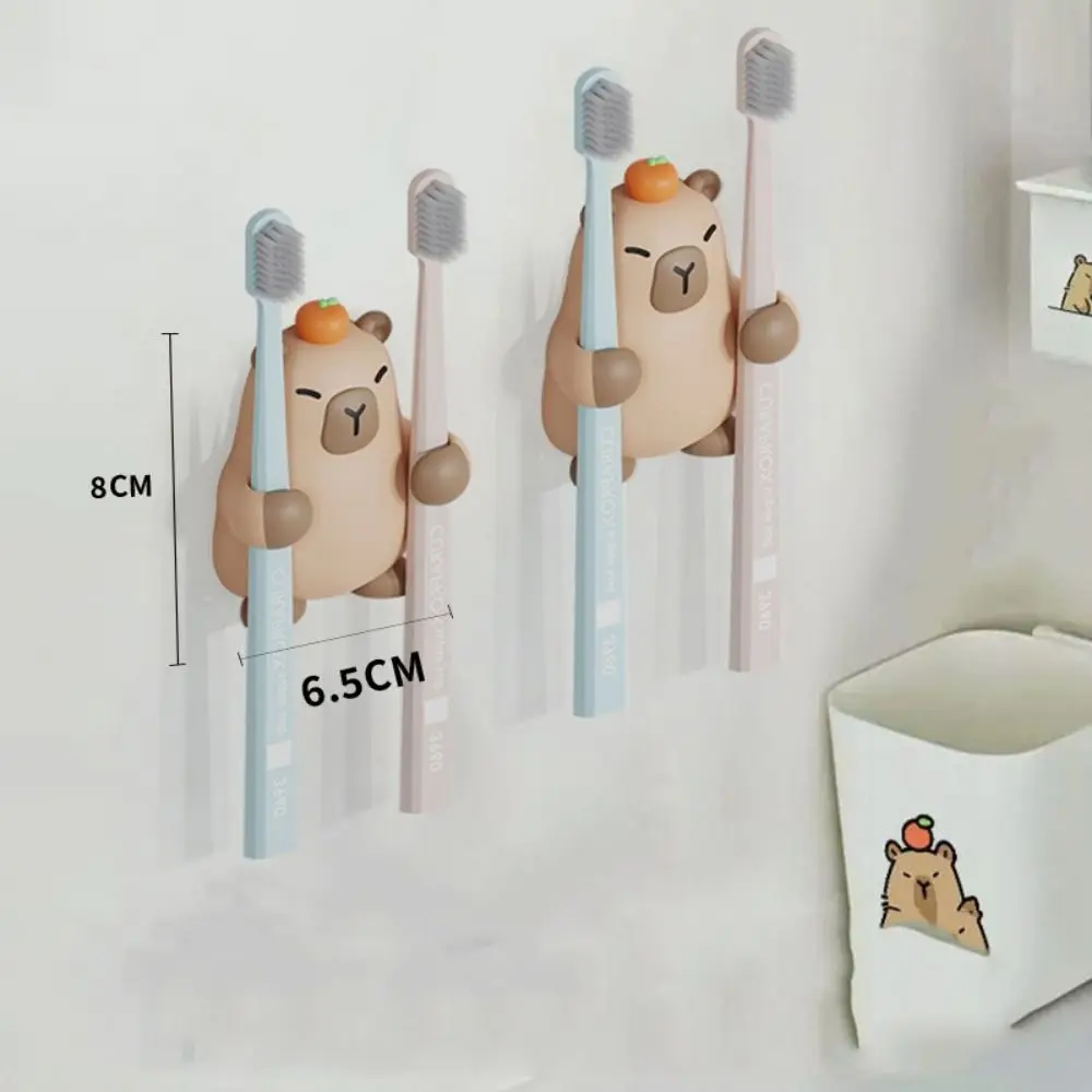 Multi-functional Capybara Toothbrush Holder Drain Hole Hanging/Free Standing Toothpaste Storage Shelf Reusable Stable