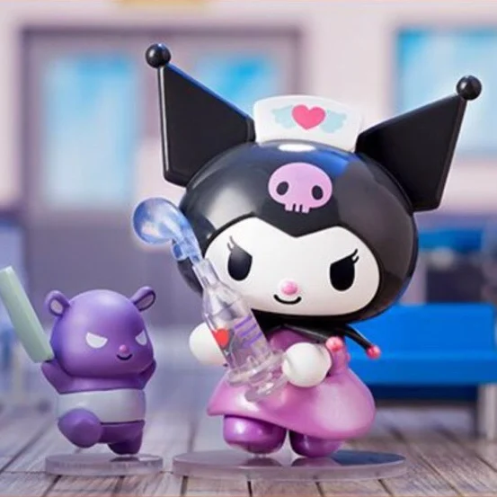 

Фигурка семьи Sanrio Cinnamoroll Kuromi с помпоном пурин мимелоди, экшн-фигурки, серия усердно работающих дней, модель куклы