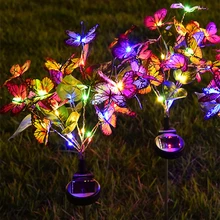  New Solar Garden Lights Solar Butterfly Flower Lights Outdoor Waterproof Color Changing Decorations for Yard Pathway Lawn 