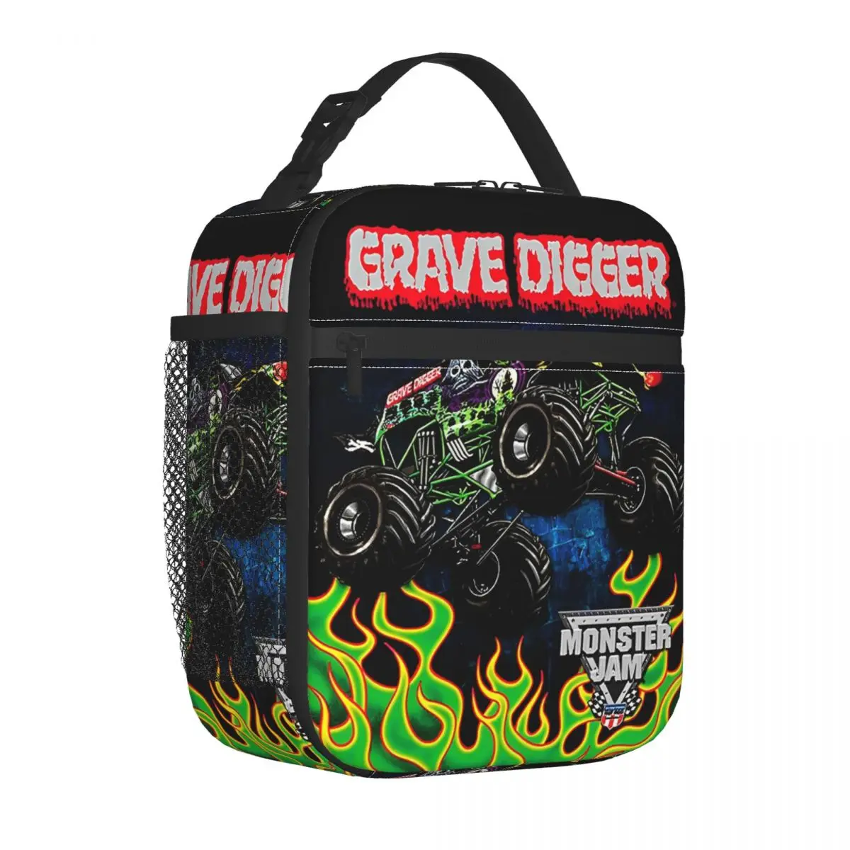 Grave Digger Jump Monster Jam Trucks Insulated Lunch Bags Portable Meal Container Thermal Bag Lunch Box Tote School Bento Pouch