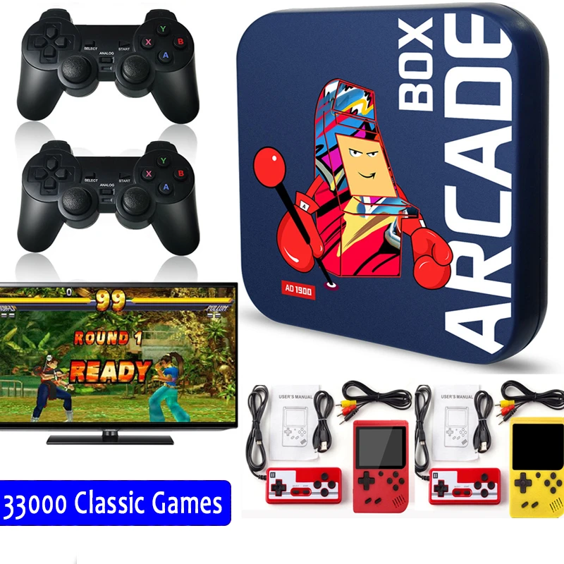Video Game Consoles 4K HD 2.4G Wireless 33000 Games 64GB Retro Classic Gaming Gamepads TV Family Controller For PS1/DC/Naomi