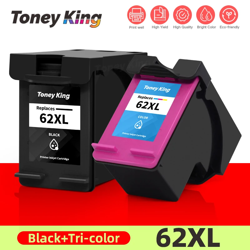 

TONEY KING 62XL Replacement Ink Cartridge For HP 62 XL For HP Envy 5540 5640 7640 5646 5541 5740 5742 5745 200 250 Printer