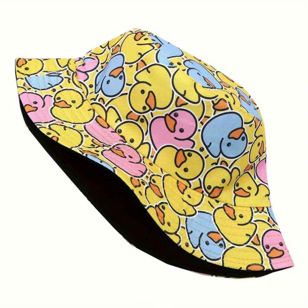 Fisherman Hat 2pc Fashion Duck Printed Reversible Cartoon Basin Hat Lightweight For Women and Men