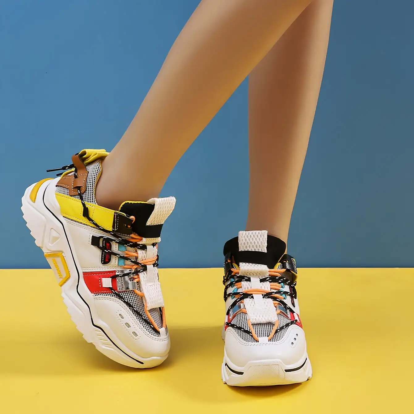 

Women's Platform Mesh Sneakers, Breathable Colorblack Lace Up Low Top Sports Shoes, Casual Walking Shoes