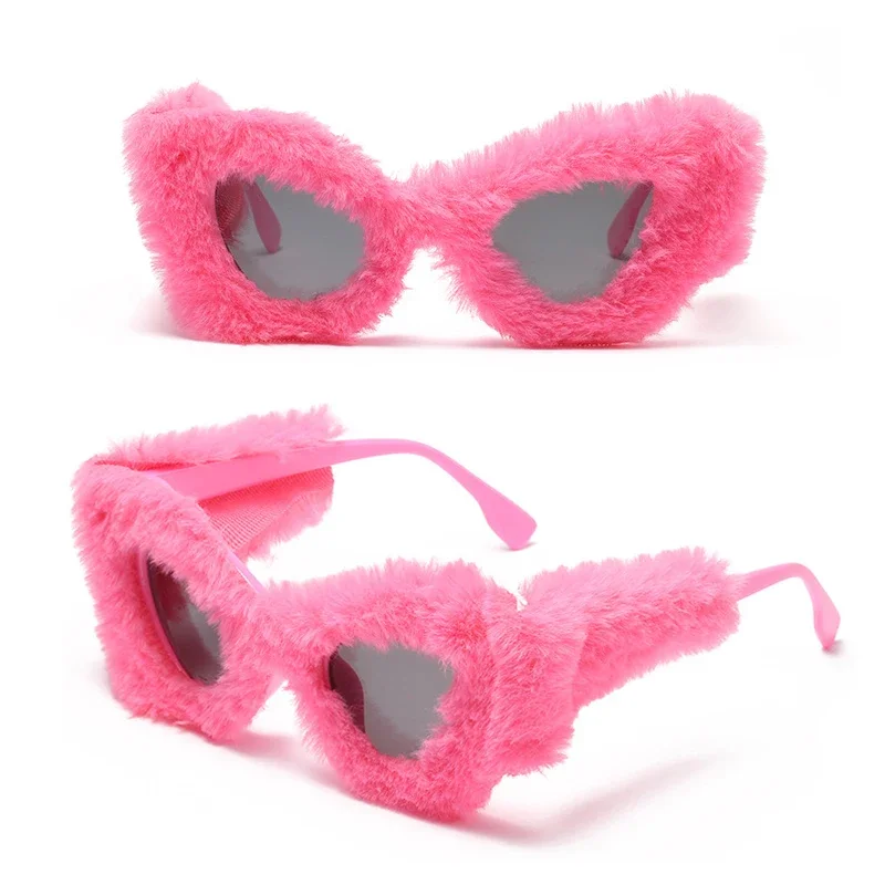 Cat Eye Sun Glasses Female Vintage Party Eyewear Cute Plush Car Motorcycle Sunglasses Glasses Funny Cosplay Glasses For Women