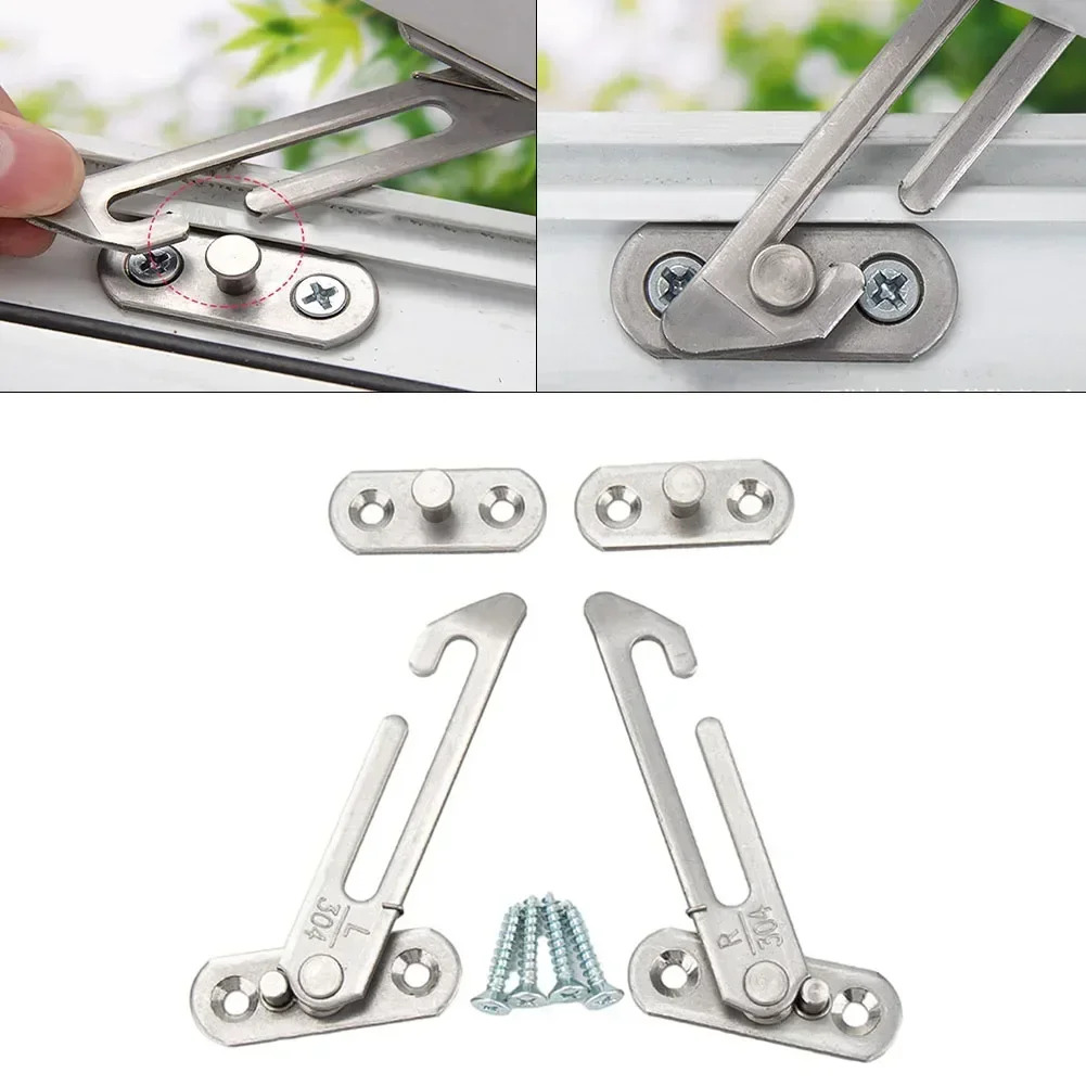 Door Hinges Automatic Limiter With 4pcs Screws 1pc 65-degree Opening Automatic Limiter Casement Stainless Steel