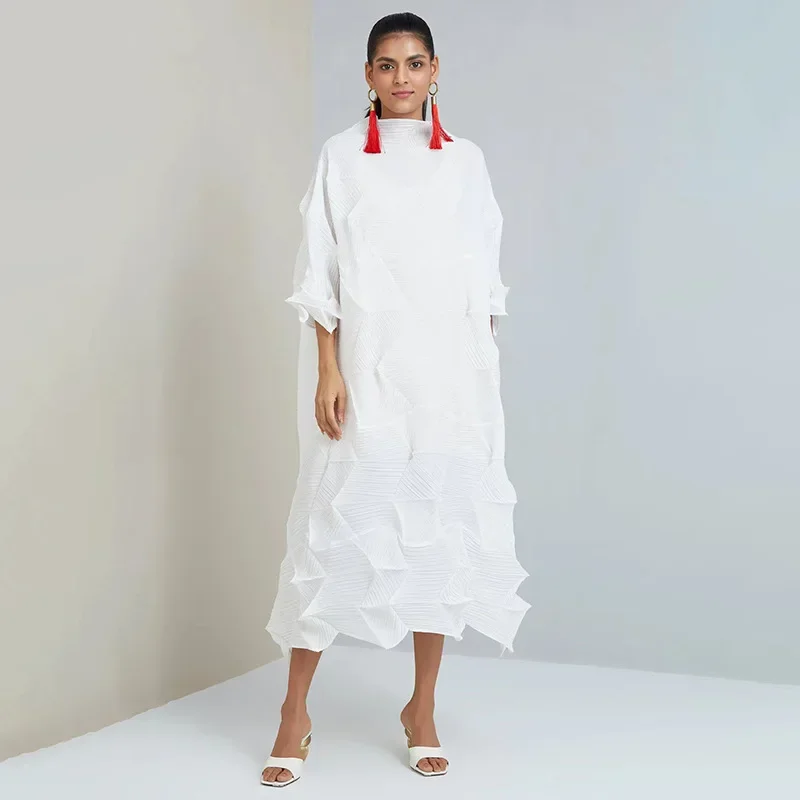 2024 Miyake Wrinkle Original Design Handmade Diamond Wrinkle Fashion Elegant Loose Mid Length Party Dress Spring Best Seller - Image 6