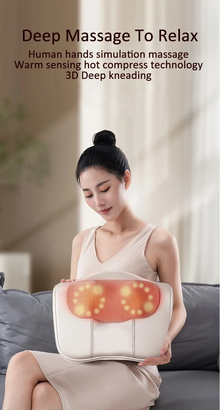 Almohada de masaje para cuello, cuello, cintura, espalda, hombros, masaje de dedos, compresa caliente multifunción, almohada de masaje de cintura relajante &raquo; Almohada de masaje para cuello