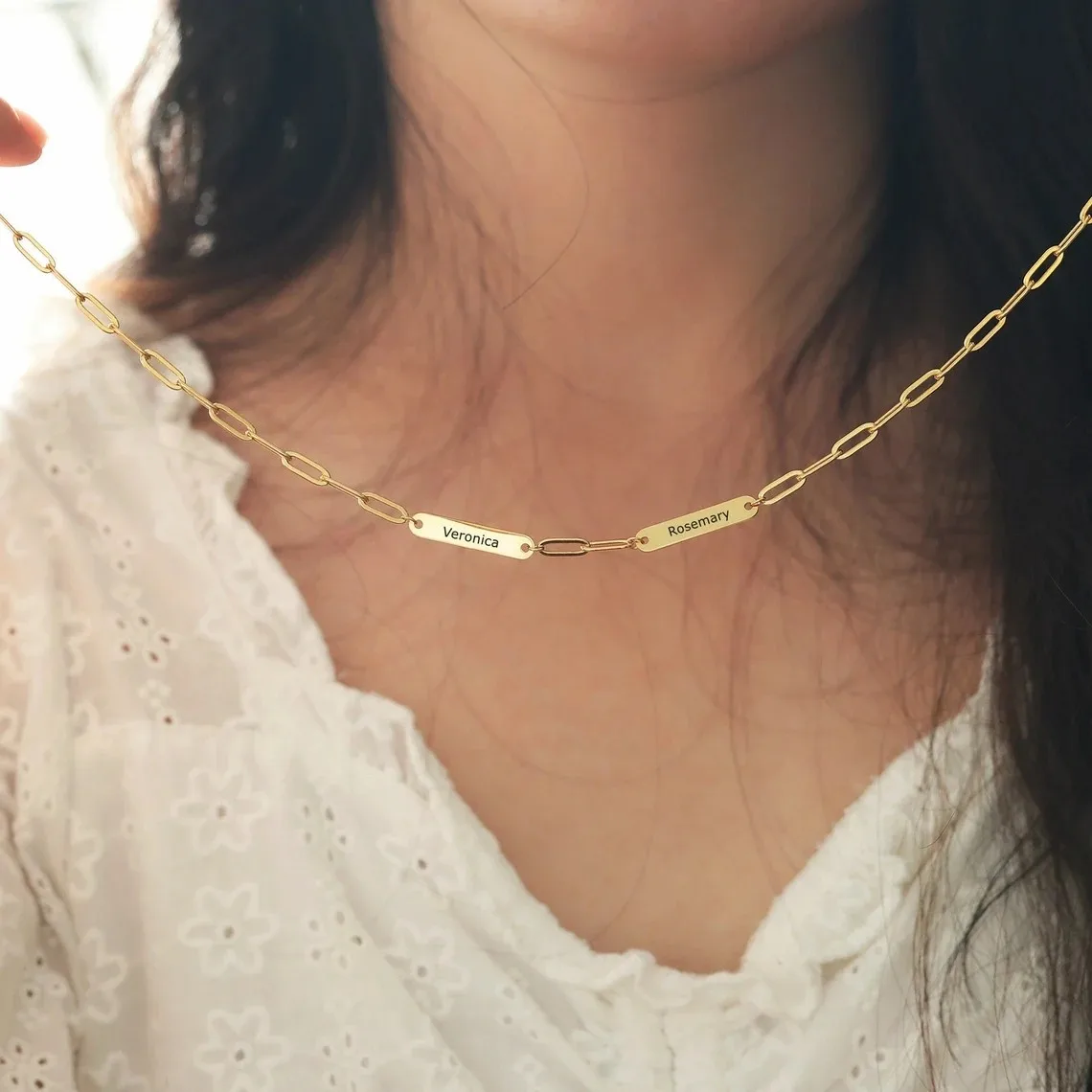

Tangula Custom Name Necklace Gold Color Stainless Steel Link Chain Engraved Kids Name Necklace Jewelry Best Gifts for Mom