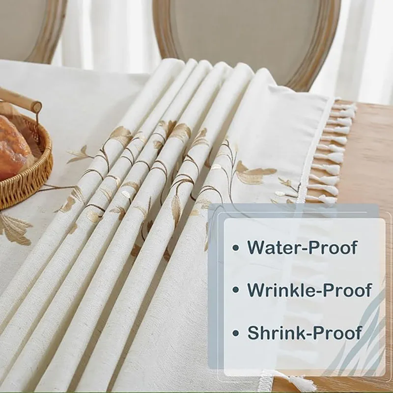 Cotton Linen Waterproof Tablecloth Dining Table Farmhouse Kitchen Rectangle Table Cloth Coffee Wrinkle Free Table Cover Beige - Image 5