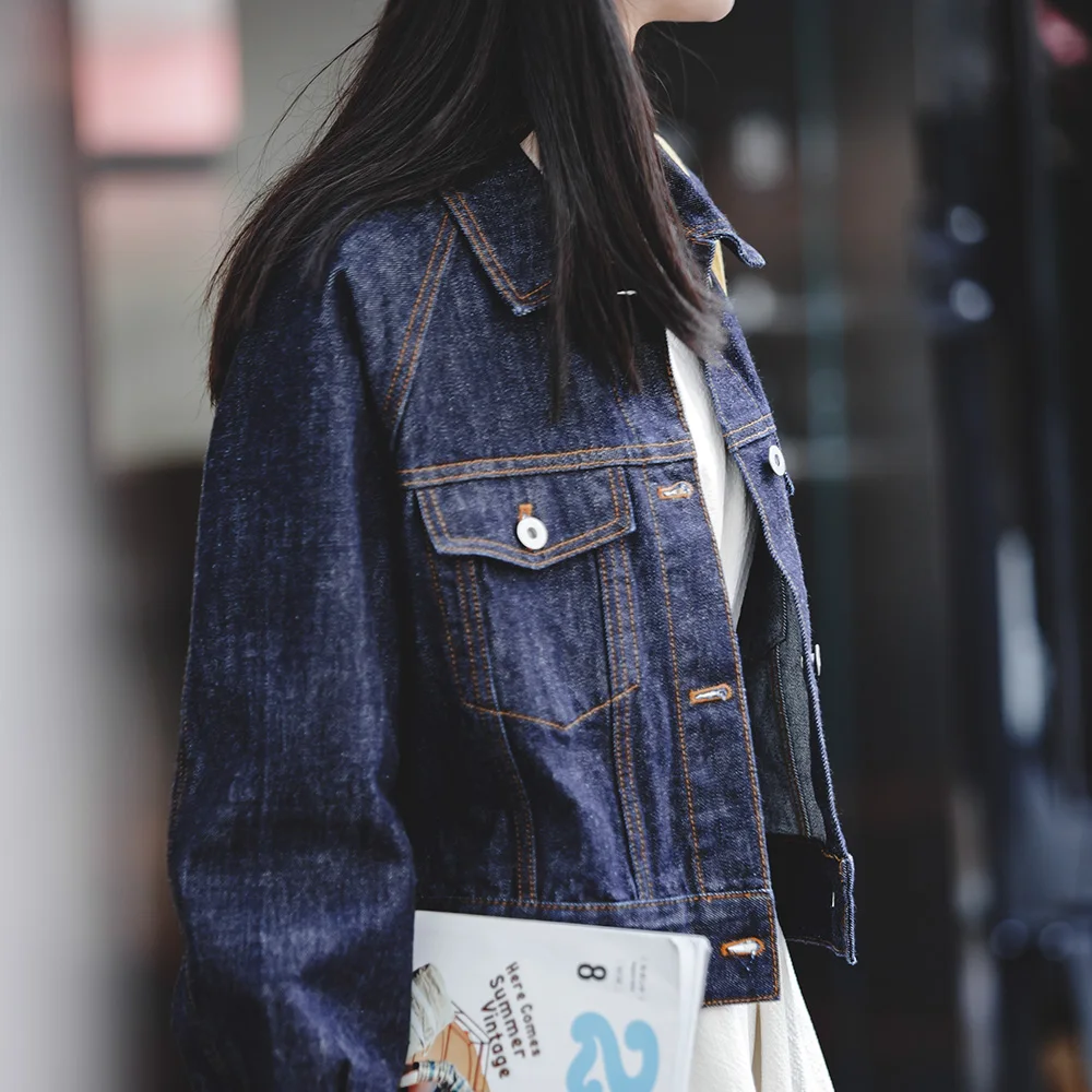 Maden Dark Blue Denim Jacket for Women 14OZ Cotton Jean Coat