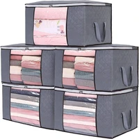 Clothes Storage Bag 5 Pack Blanket Storage 90L 60x40x35cm Large Storage Bag Set with Handles,Foldable Breathable Closet Storage 1