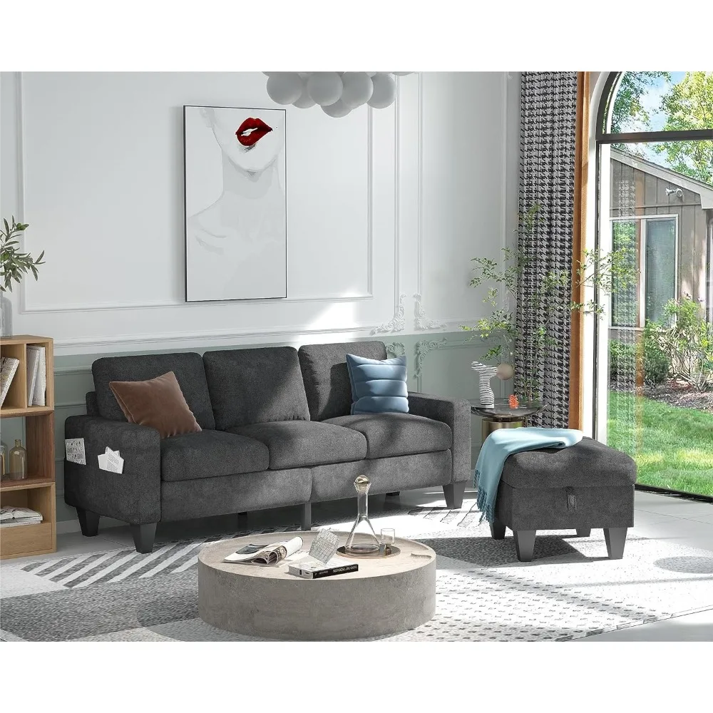 

Sectional Convertible L Shaped Sofa Gray Unique Snowflake Fabric 3 Seat Couch with Ottoman for Linving Room Apartment, Grey