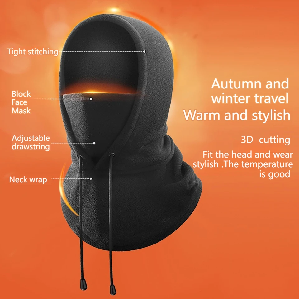 GTUBIKE Winter Thermal Ski Mask Full Face Head Coverings Snowboard Hooded Scarfs Outdoor Sports Cycling Headgear Balaclava