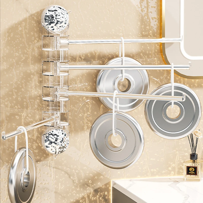 Wall Mounted Bathroom Kitchen 360&deg; Rotating Towel Rack With Suction Cups Toilet Hooks
